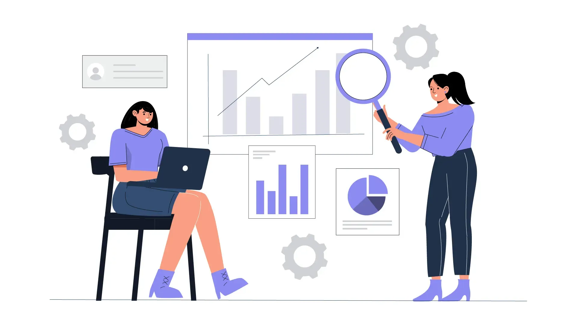 Business Team at Work of Analysis Flat Vector Illustration